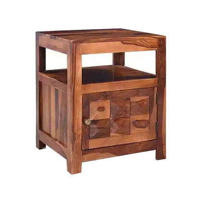 wooden bedside table with one door , best for home decor , unique bedside