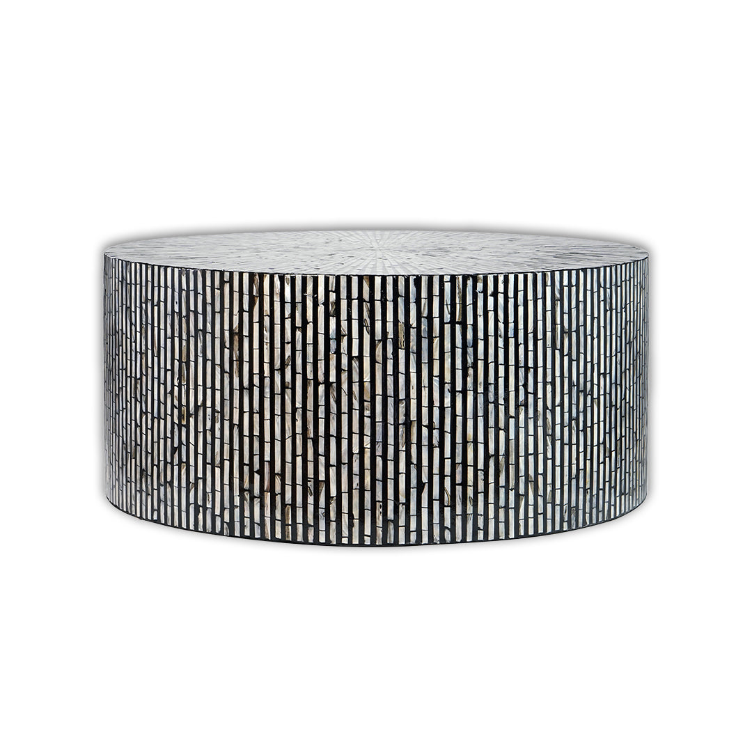 Handmade Customized Mother of Pearl Round Coffee Table- Strip