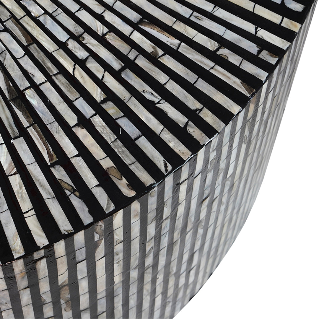 Handmade Customized Mother of Pearl Round Coffee Table- Strip