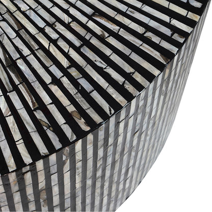 Handmade Customized Mother of Pearl Round Coffee Table- Strip