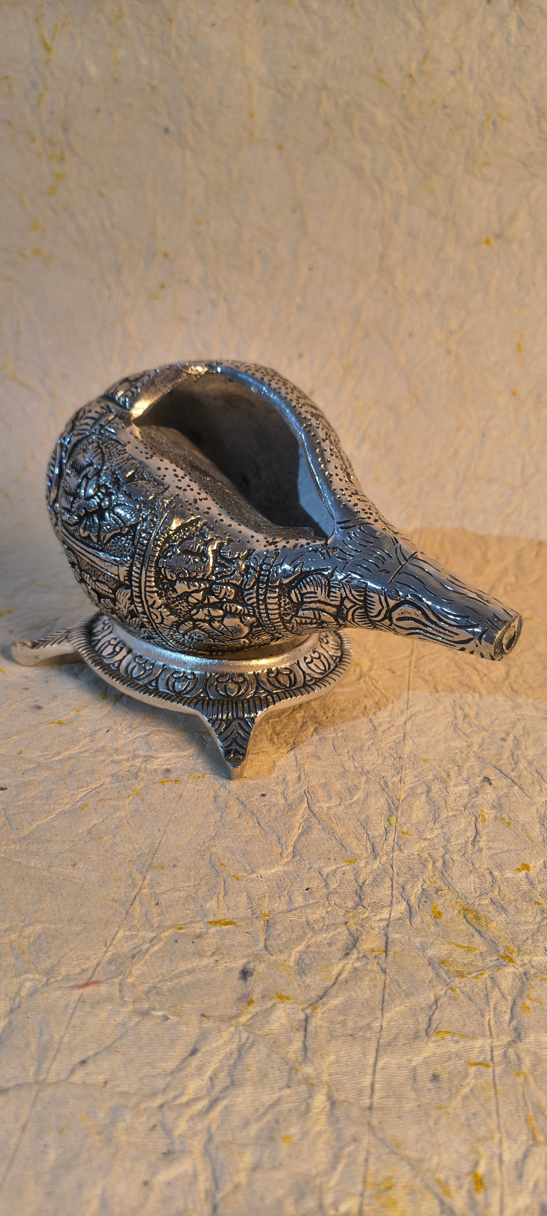 Premium German Silver Conch Shell for Hindu Rituals, Home Temple and Festive Gifting.