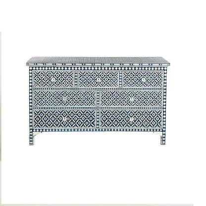 Bone Inlay Chest Of 7 Drawers, Eye Pattern In Black