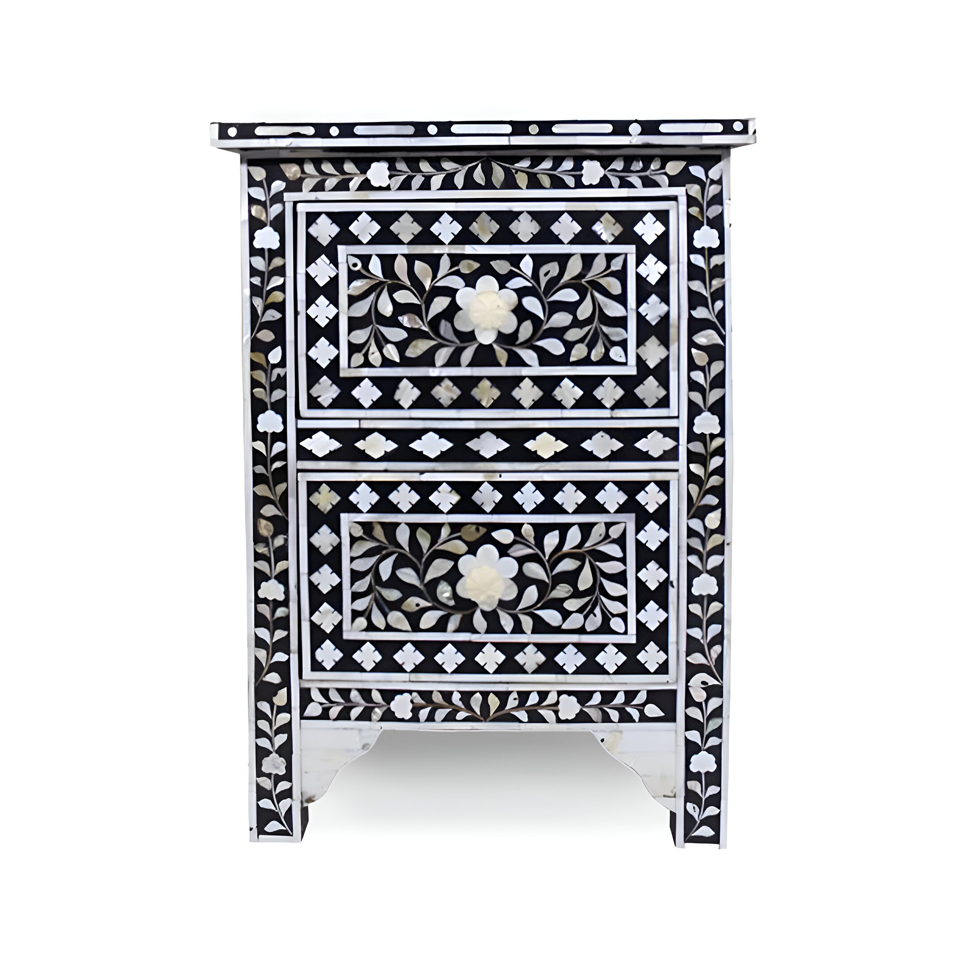 Black Mother of Pearl Bedside Table with Storage Cabinet