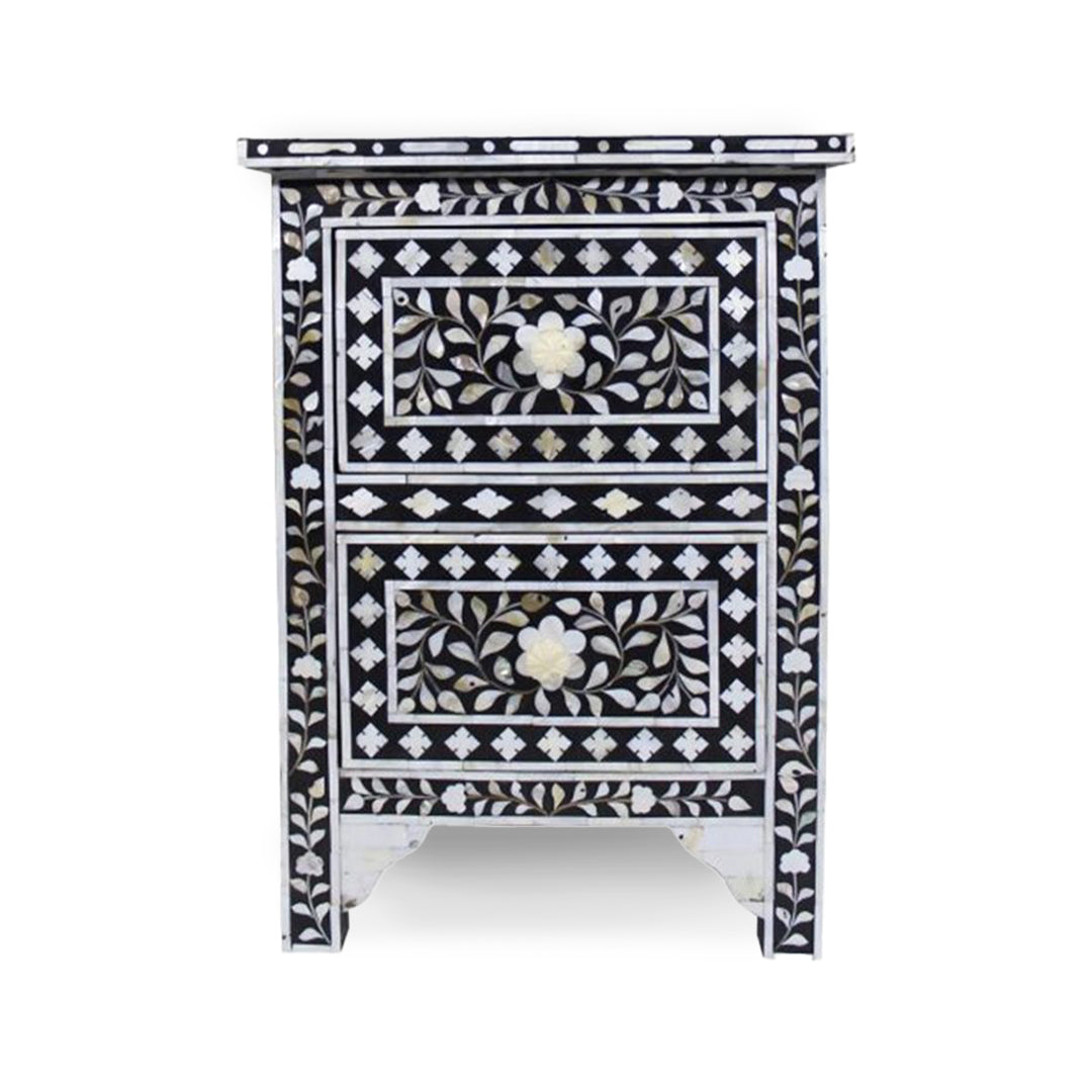 Close-Up of Black Mother of Pearl Floral Inlay Pattern