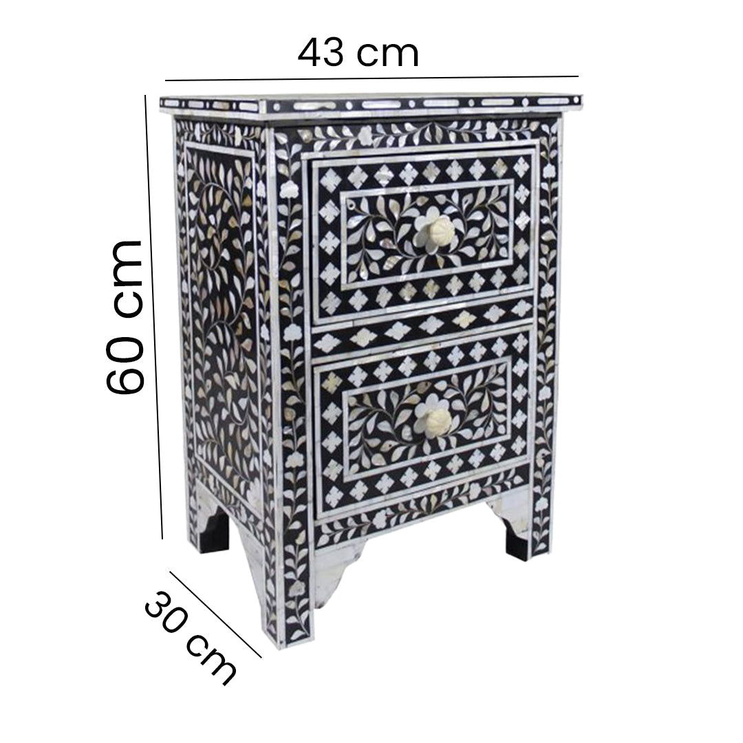 Luxury Black Mother of Pearl Nightstand Side Angle View