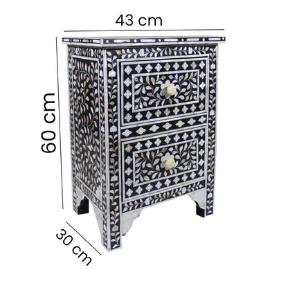 Luxury Black Mother of Pearl Nightstand Side Angle View
