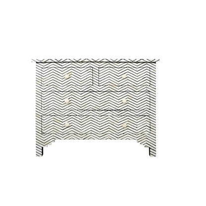 Black Bone Inlay Chest of Drawers – 4-Drawer Handmade Dresser | Chevron Pattern Storage Cabinet