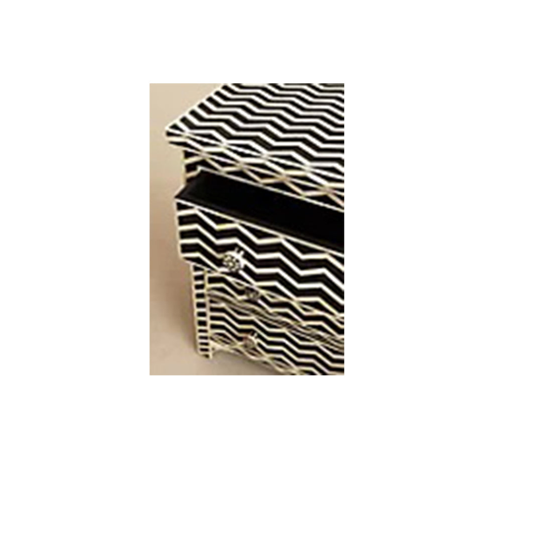 Bone Inlay Chest Of 3 Drawers, Chevron Pattern In White