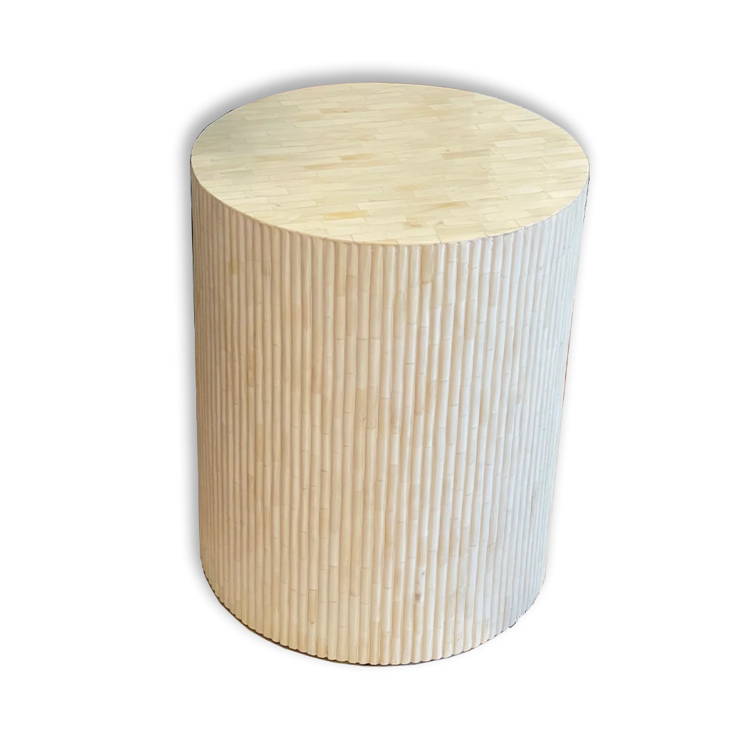 Luxury Handmade Bone Inlay Cylindrical Stool in Modern Living Room