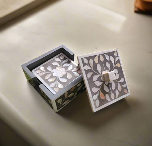 Beautifully Hand Crafted Mother Of Pearl Coaster Set Ready to Ship Perfect gift for loved ones