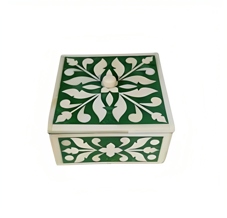 Beautifully Hand Crafted Bone Inlay Green Coaster Set Ready to Ship Perfect gift for loved ones