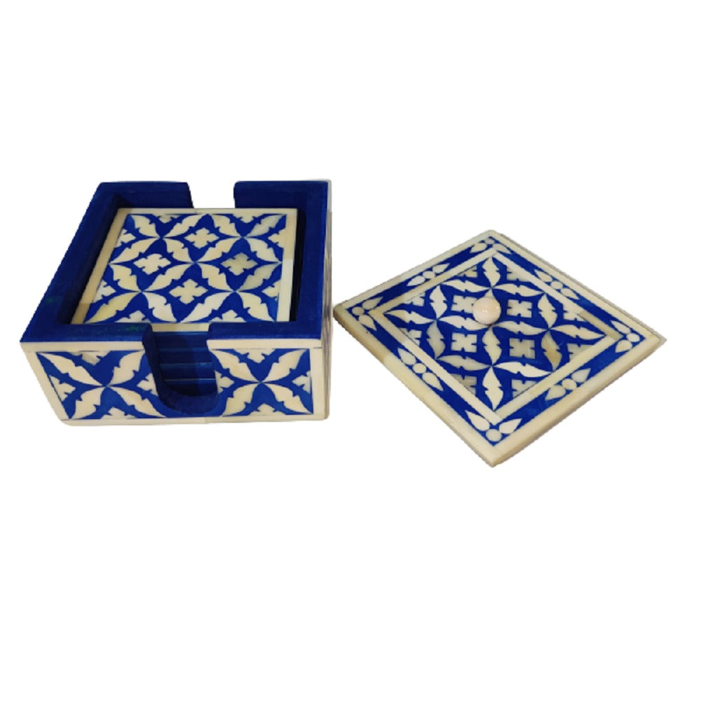 Handmade Customized Bone Inlay Geometric Pattern Set of 4 Tea Coaster