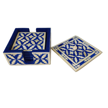 Handmade Customized Bone Inlay Geometric Pattern Set of 4 Tea Coaster