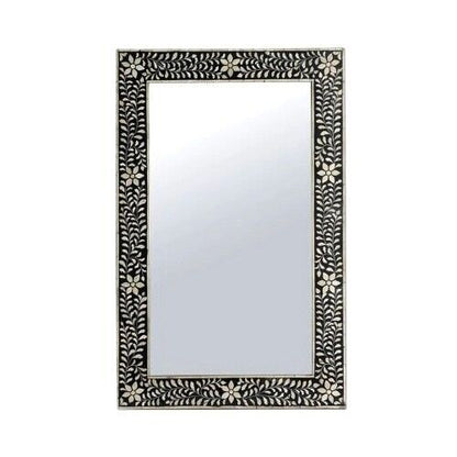Handmade Bone Inlay Mirror Frame Floral Pettren Black color