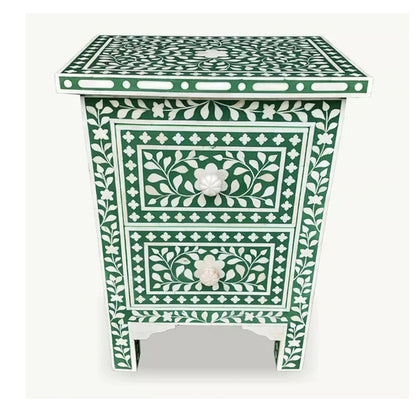 Handmade Customized Bone Inlay 2 Drawer Bedside Table