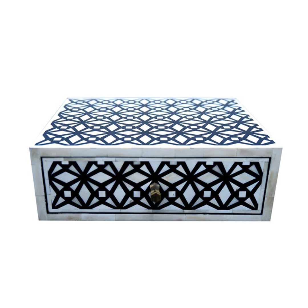 Handmade Customized Bone Inlay Geometric Pattern Floating Bedside
