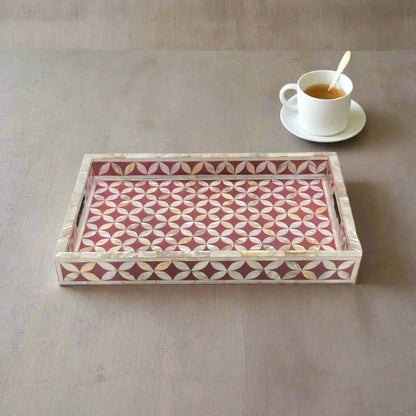 Handmade Mother of Pearl Inlay Red Rectangle Serving Tray