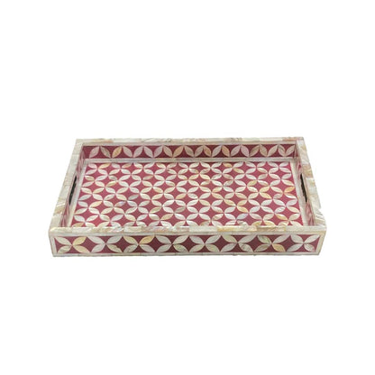Handmade Mother of Pearl Inlay Red Rectangle Serving Tray
