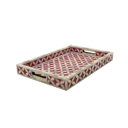 Handmade Mother of Pearl Inlay Red Rectangle Serving Tray