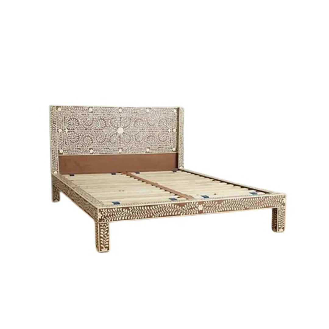 Handmade Bone Inlay King and Queen Size  Bed Frame with Bed Head for Bedroom Decor