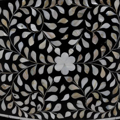 Handmade Mother of Pearl Round Coffee Table- Floral/ Black