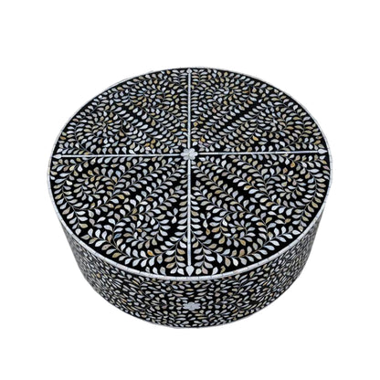 Handmade Mother of Pearl Round Coffee Table- Floral/ Black