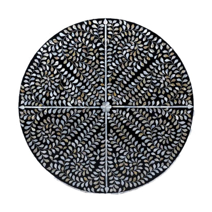 Handmade Mother of Pearl Round Coffee Table- Floral/ Black