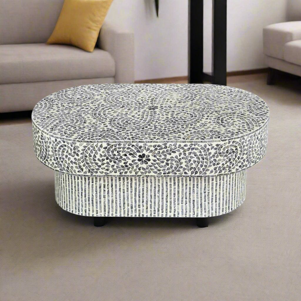 Handmade Mother of Pearl Round Coffee Table- Floral