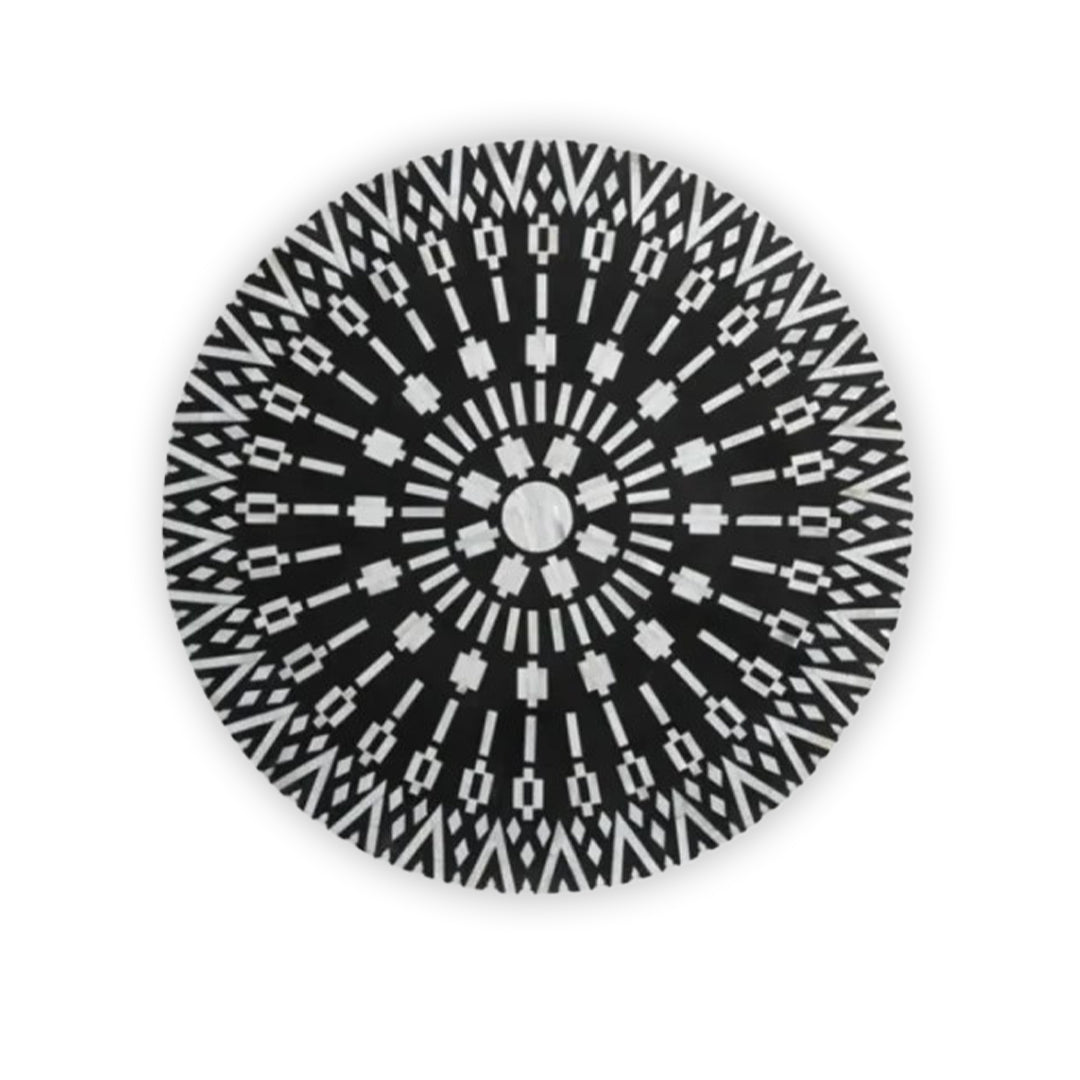 Handmade Customized Mother of Pearl Round Coffee Table- Geometric