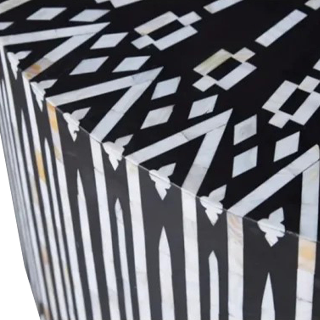 Handmade Customized Mother of Pearl Round Coffee Table- Geometric