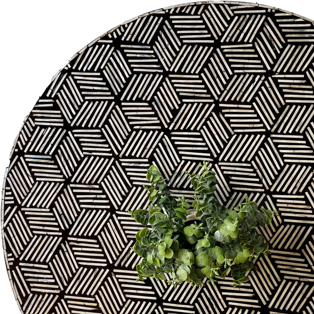 Handmade  Mother of Pearl Round Coffee Table- Geometric