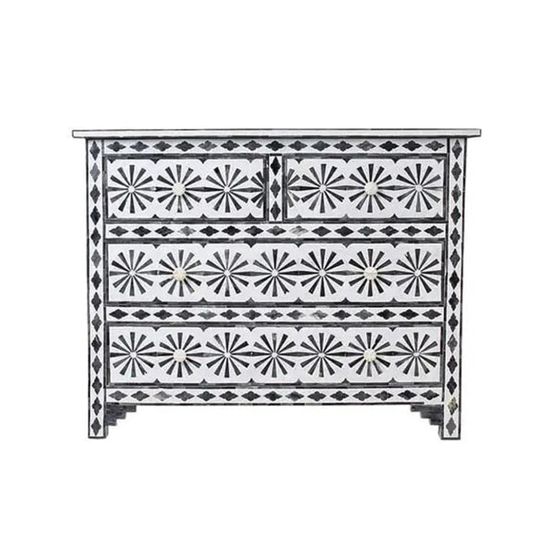 Bone Inlay Chest Of 4 Drawers , Star Eye Pattern In White