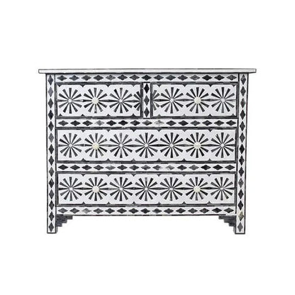 Bone Inlay Chest Of 4 Drawers , Star Eye Pattern In White