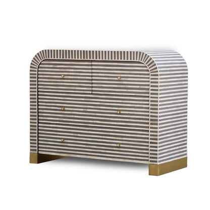 Grey Bone Inlay Curved 4-Drawer Chest