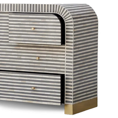 Grey Bone Inlay Curved 4-Drawer Chest