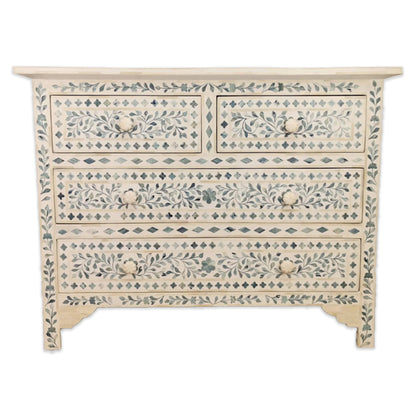 Bone Inlay Chest Of 4 Drawers, Floral Pattern