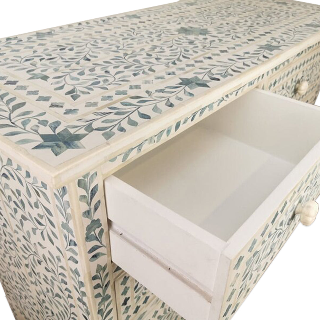 Bone Inlay Chest Of 4 Drawers , Floral Pattern In White