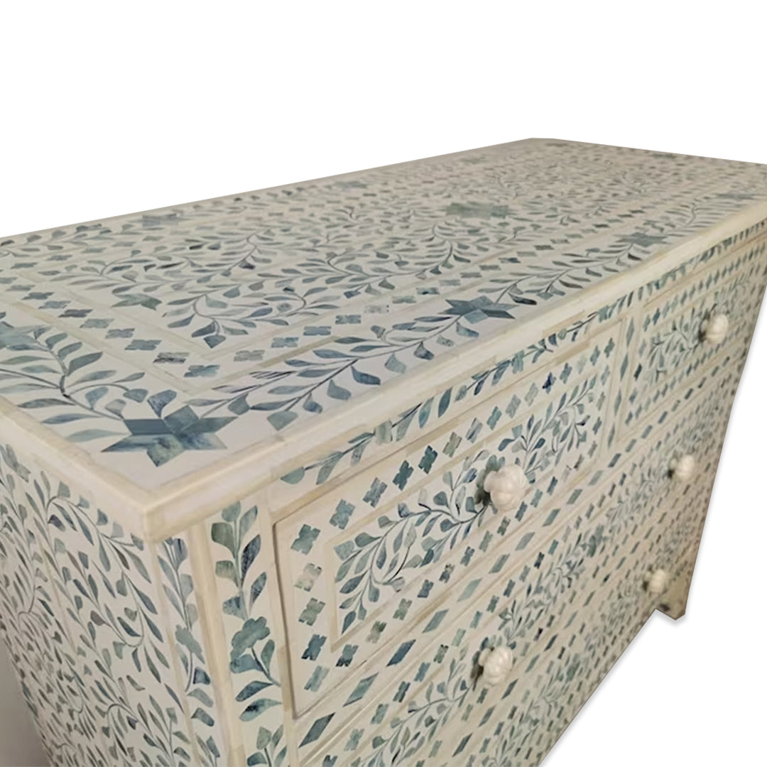 Bone Inlay Chest Of 4 Drawers , Floral Pattern In White