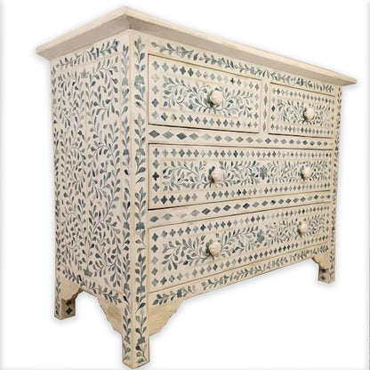Bone Inlay Chest Of 4 Drawers, Floral Pattern