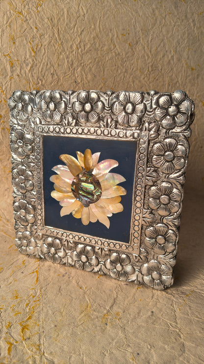 Handcrafted Decorative Keepsake Box with Floral Embossed Border and Inlay Flower Motif.