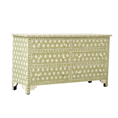Handmade Bone Inlay Chest Of 6 Drawers- Green