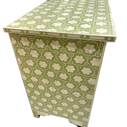Handmade Bone Inlay Chest Of 6 Drawers- Green