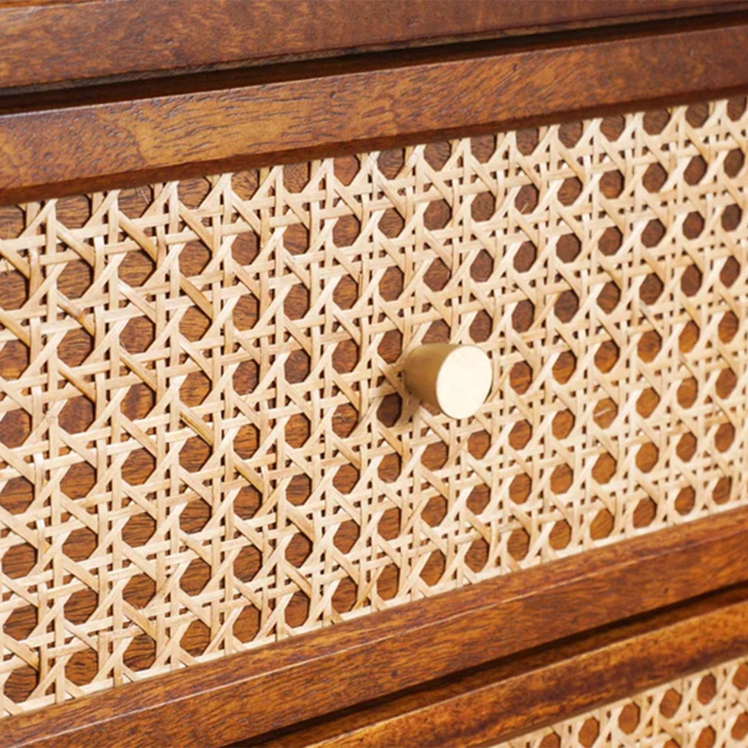 Classic 5-Drawer Wooden Chest / Cane Work-Tall Boy Dresser