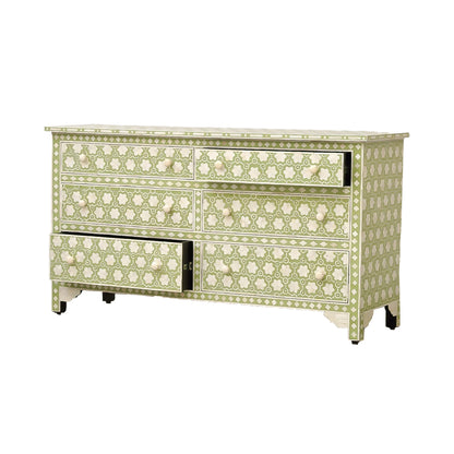 Handmade Bone Inlay Chest Of 6 Drawers- Green
