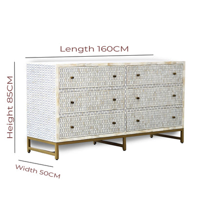 Bone Inlay Geometric pattren Chest Of 6 Drawers In Grey