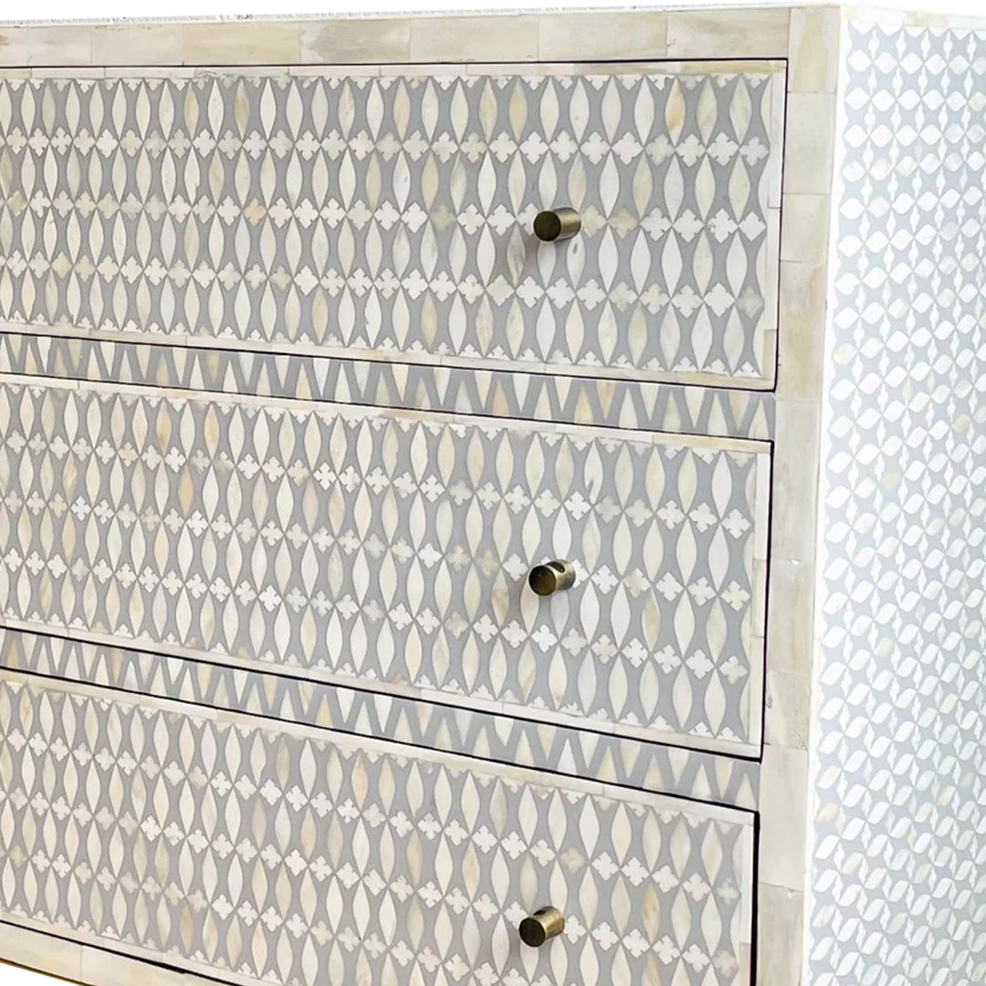 Bone Inlay Geometric pattren Chest Of 6 Drawers In Grey