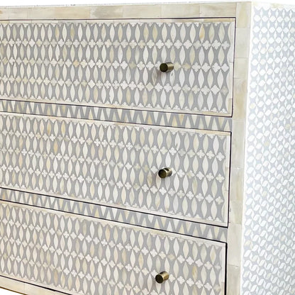 Bone Inlay Geometric pattren Chest Of 6 Drawers In Grey