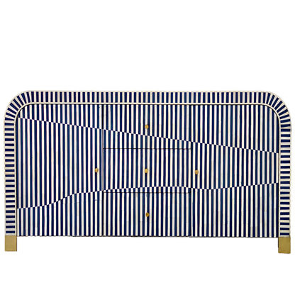 Bone Inlay Curved Sideboard -  Blue Stripe
