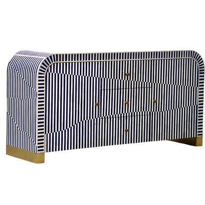 Bone Inlay Curved Sideboard -  Blue Stripe
