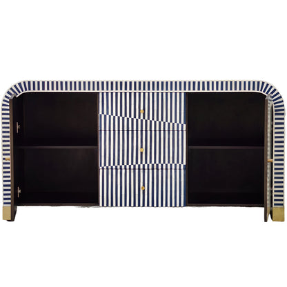 Bone Inlay Curved Sideboard -  Blue Stripe
